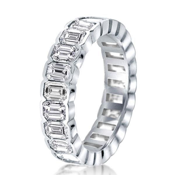 Emerald & White Sapphire Eternity Wedding Band - Sterling Silver Bezel Set