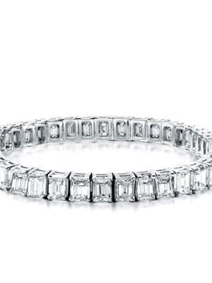 Emerald Cut Sterling Silver Tennis Bracelet (21 CT TW, 6-9 Inch)