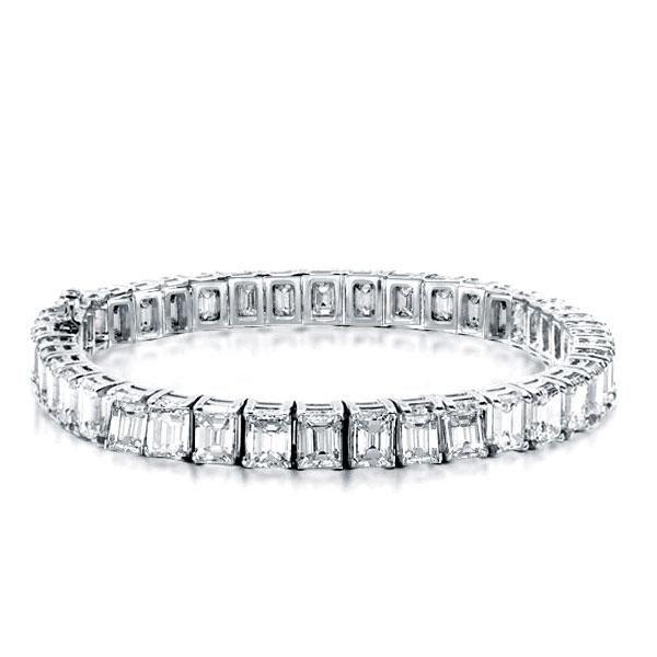 Emerald Cut Sterling Silver Tennis Bracelet (21 CT TW, 6-9 Inch)