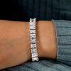 Emerald Cut Sterling Silver Tennis Bracelet (21 CT TW, 6-9 Inch)