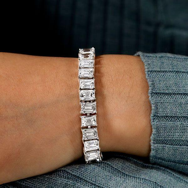 Emerald Cut Sterling Silver Tennis Bracelet (21 CT TW, 6-9 Inch)