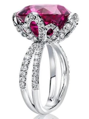 Flower Design Oval Engagement Ring | 925 Sterling Silver Rhodium Plated