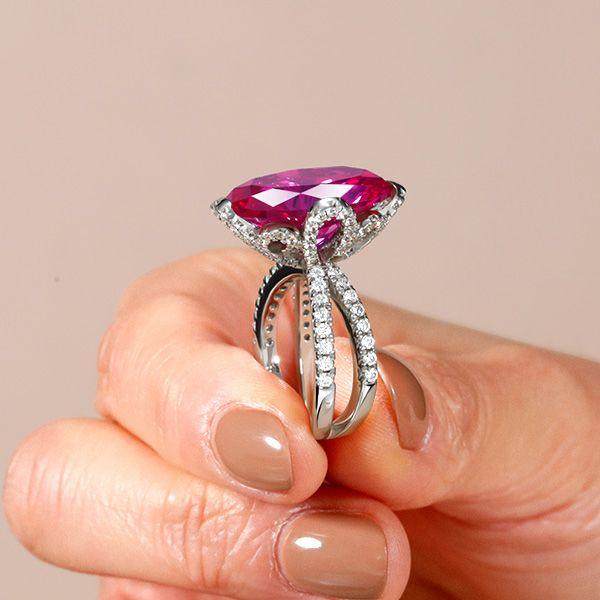 Flower Design Oval Engagement Ring | 925 Sterling Silver Rhodium Plated