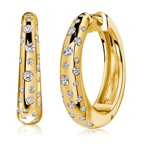 18K Gold Plated Sterling Silver Hoop Earrings with Brilliant Stones (Hinged Back)