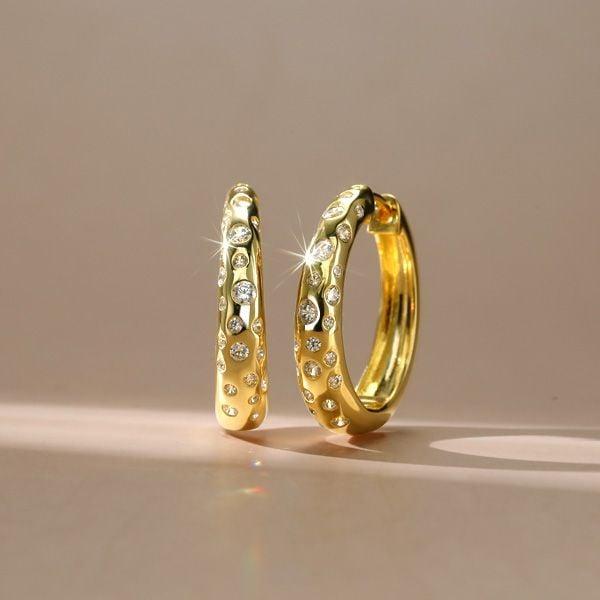 18K Gold Plated Sterling Silver Hoop Earrings with Brilliant Stones (Hinged Back)