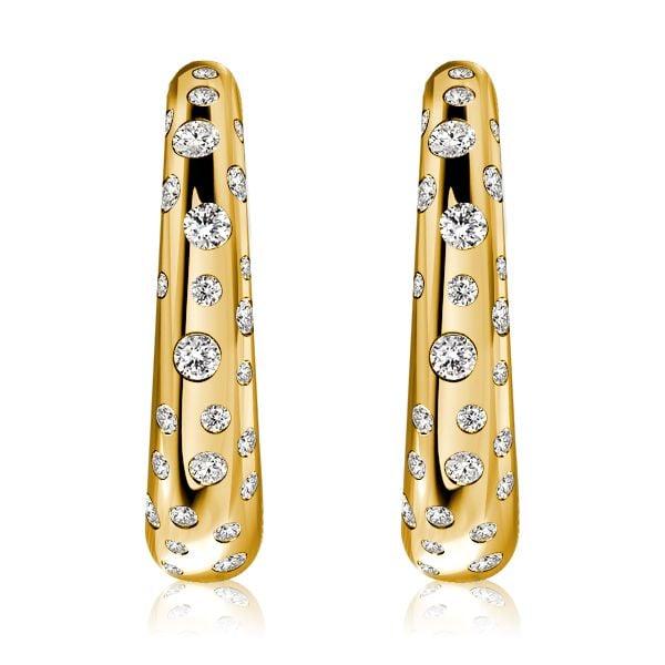 18K Gold Plated Sterling Silver Hoop Earrings with Brilliant Stones (Hinged Back)