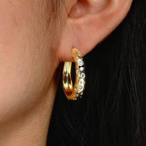 18K Gold Plated Sterling Silver Hoop Earrings with Brilliant Stones (Hinged Back)
