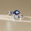 Pear Cut Toi Et Moi Ring with Blue Sapphire and Sterling Silver Setting