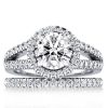 Halo Created White Sapphire Bridal Set with Split Shank Band in Sterling Silver