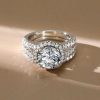 Halo Created White Sapphire Bridal Set with Split Shank Band in Sterling Silver