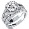 Halo Created White Sapphire Bridal Set with Split Shank Band in Sterling Silver