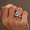 Halo Created White Sapphire Bridal Set with Split Shank Band in Sterling Silver