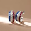 Blue Sapphire & Ruby Triple Row Hoop Earrings in Sterling Silver