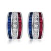 Blue Sapphire & Ruby Triple Row Hoop Earrings in Sterling Silver