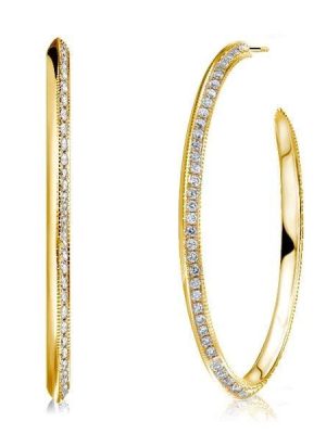 18K Gold Plated Sterling Silver Round Cut Hoop Earrings with Pavé Stones for Women