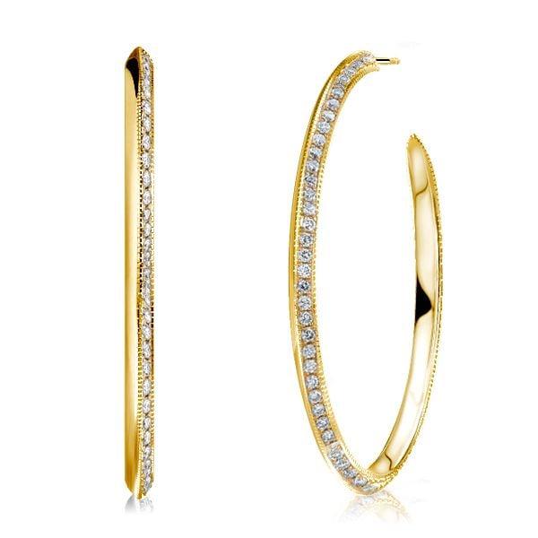 18K Gold Plated Sterling Silver Round Cut Hoop Earrings with Pavé Stones for Women