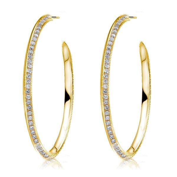 18K Gold Plated Sterling Silver Round Cut Hoop Earrings with Pavé Stones for Women