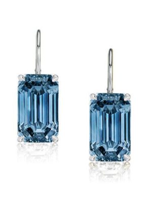 Emerald Cut Blue Drop Earrings - 925 Sterling Silver Dangle Earrings for Women