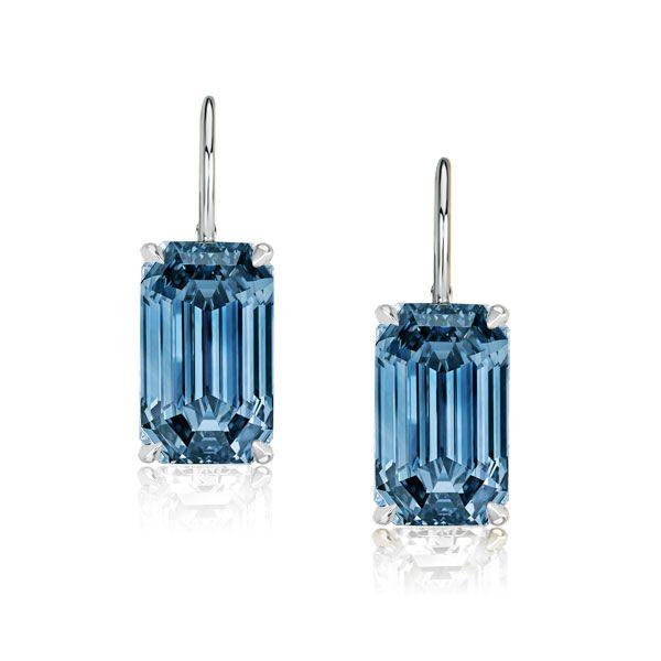 Emerald Cut Blue Drop Earrings - 925 Sterling Silver Dangle Earrings for Women