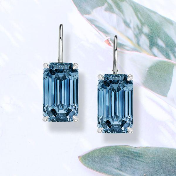 Emerald Cut Blue Drop Earrings - 925 Sterling Silver Dangle Earrings for Women