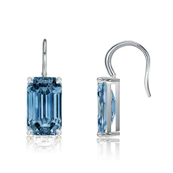 Emerald Cut Blue Drop Earrings - 925 Sterling Silver Dangle Earrings for Women
