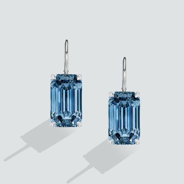 Emerald Cut Blue Drop Earrings - 925 Sterling Silver Dangle Earrings for Women