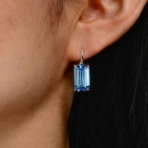 Emerald Cut Blue Drop Earrings - 925 Sterling Silver Dangle Earrings for Women