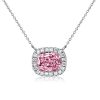 Cushion Cut Pink Stone Halo Pendant Necklace - Sterling Silver