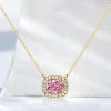Cushion Cut Pink Stone Halo Pendant Necklace - Sterling Silver