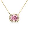 Cushion Cut Pink Stone Halo Pendant Necklace - Sterling Silver