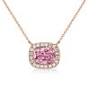 Cushion Cut Pink Stone Halo Pendant Necklace - Sterling Silver