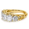 5 Stone Cushion Cut Half Eternity Band Anniversary Ring, 18K Gold Plated Sterling Silver