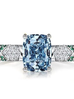Cushion Cut Blue Topaz Engagement Ring in Pave Sterling Silver Setting