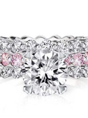 Pink & White Sapphire 925 Sterling Silver 3PC Wedding Ring Set