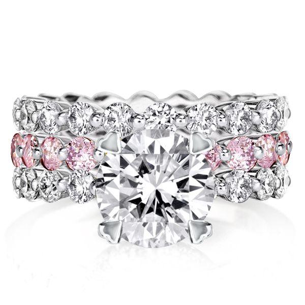 Pink & White Sapphire 925 Sterling Silver 3PC Wedding Ring Set