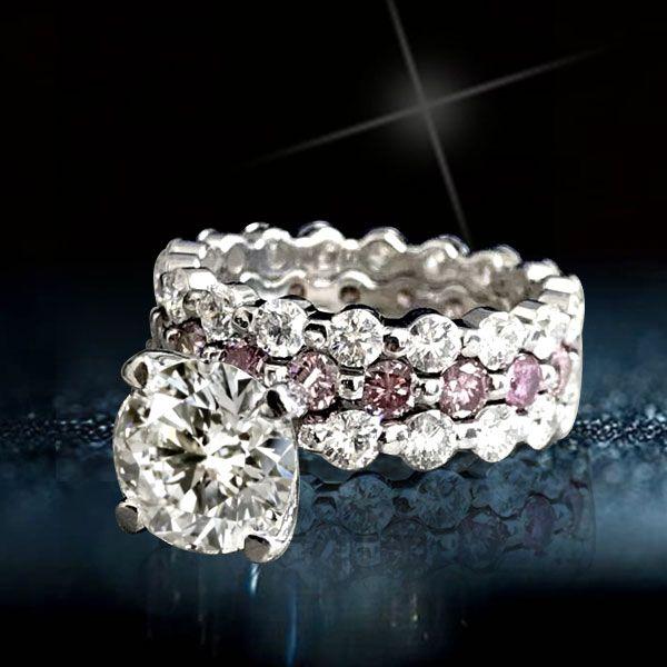 Pink & White Sapphire 925 Sterling Silver 3PC Wedding Ring Set