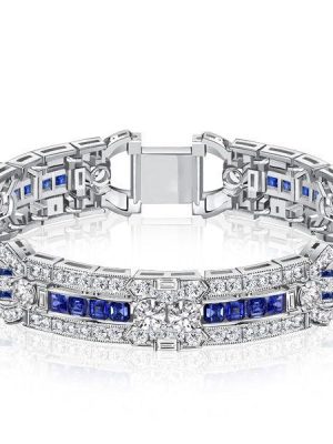 Vintage-Inspired White & Blue Sapphire Bracelet for Women in Sterling Silver