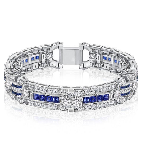 Vintage-Inspired White & Blue Sapphire Bracelet for Women in Sterling Silver