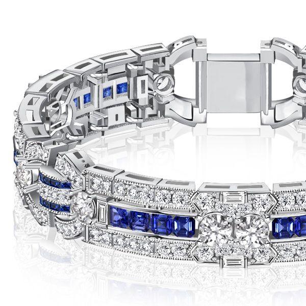 Vintage-Inspired White & Blue Sapphire Bracelet for Women in Sterling Silver