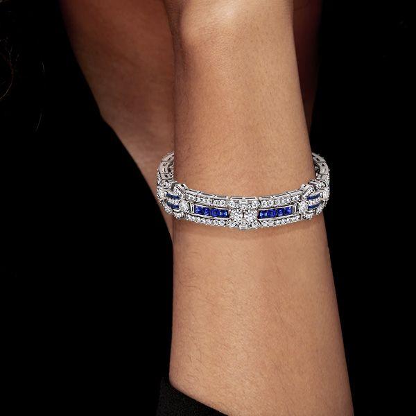 Vintage-Inspired White & Blue Sapphire Bracelet for Women in Sterling Silver