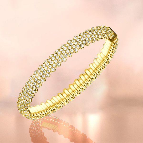 Golden Pave Eternity Bangle Bracelet - 18K Gold Plated Sterling Silver