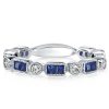 Vintage Milgrain Sterling Silver Wedding Band with Created Sapphire