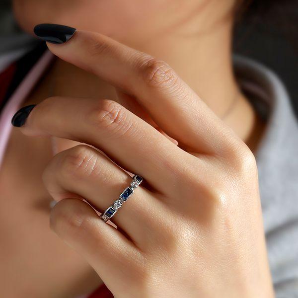 Vintage Milgrain Sterling Silver Wedding Band with Created Sapphire