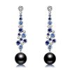 Sterling Silver Blue and Black Pearl Drop Earrings with Rhodium Finish