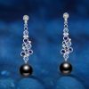 Sterling Silver Blue and Black Pearl Drop Earrings with Rhodium Finish