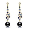Sterling Silver Blue and Black Pearl Drop Earrings with Rhodium Finish