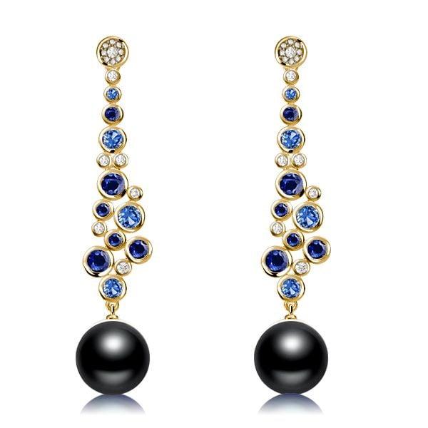 Sterling Silver Blue and Black Pearl Drop Earrings with Rhodium Finish