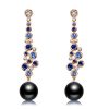 Sterling Silver Blue and Black Pearl Drop Earrings with Rhodium Finish