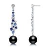 Sterling Silver Blue and Black Pearl Drop Earrings with Rhodium Finish