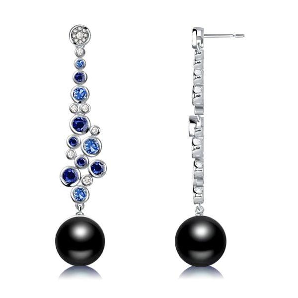 Sterling Silver Blue and Black Pearl Drop Earrings with Rhodium Finish